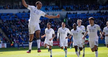 Ben Cabango celebrates goal against Cardiff City.